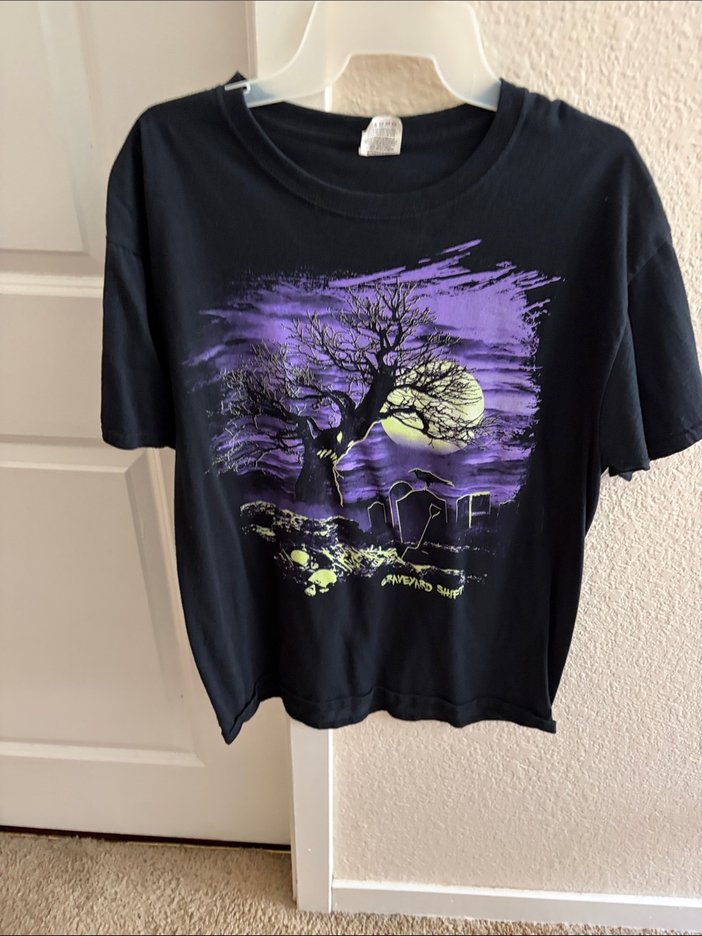 Halloween Graveyard Graphic Tee – Black & Purple
